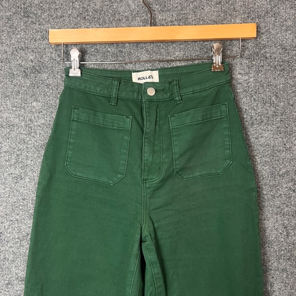 ROLLAS High Waisted Wide Leg Crop Jeans Emerald Green Cotton Blend Size 26 - Picture 3 of 12